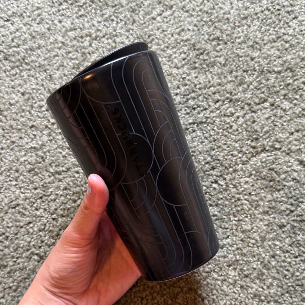 Starbucks Matte Black Tumbler with Geometric Design